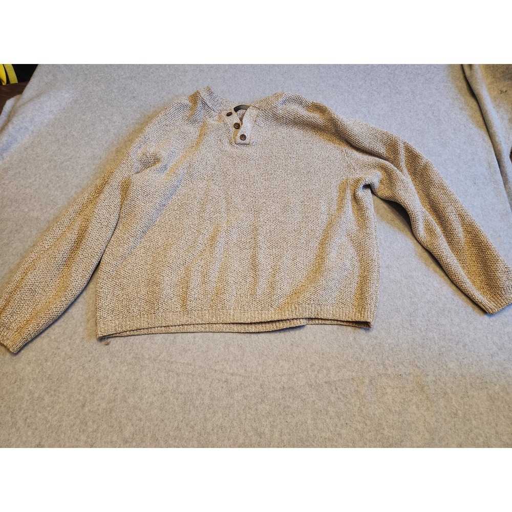 Oscar‎ De La Renta Knit Henley Sweater Men's Large Brown Pullover Vintage